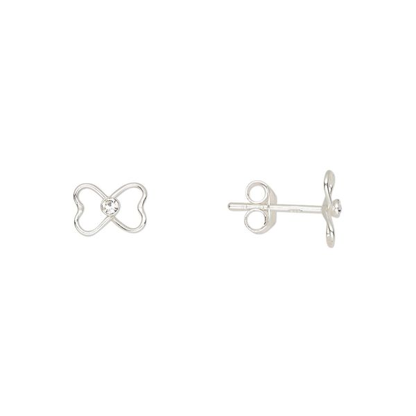 Earstud sterling silver / Preciosa crystal 1pkg2, 8x5.5mm open bow / earnuts included, Create Compliments® crystal clear 1 pair image number 0
