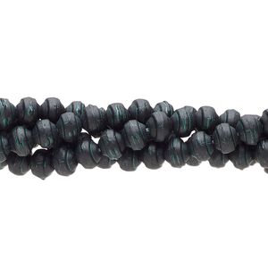 Bead 1pkg4 painted glass, opaque black and turquoise blue, 5x4mm rondelle, 7 inches.