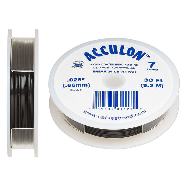 Beading wire, Acculon®, nylon-coated stainless steel, black, 7 strand, 0.026-inch diameter. Sold per 30-foot spool. image number 0