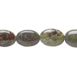 Dragon blood jasper 1pkg1, flat oval bead natural 15.5-16 inch 14x10mm