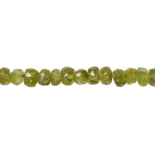 Peridot 1pkg1, hand-cut faceted rondelle bead natural, 12 inch 5x3mm-6x4mm image number 0
