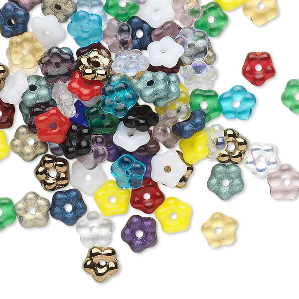 Bead mix, Czech pressed glass, mixed colors, 5x2mm flower rondelle. Sold per pkg of 100. image number 0
