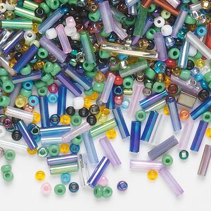 Bead mix, seed bead and bugle bead, glass, pkg/1 lb, center-drilled mixed shapes, mixed.
