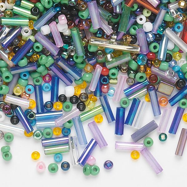 Bead mix, seed bead and bugle bead, glass, pkg/1 lb, center-drilled mixed shapes, mixed. image number 0