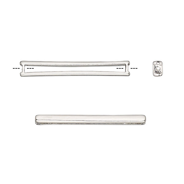 Bead, Delica®, bead frame, pewter, pkg/2, 26.5x3.5mm fits size 11/0 Delica seed beads setting rectangle, silver-plated (F0525/S). image number 0