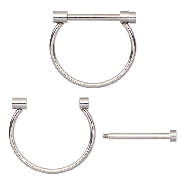 Bracelet, bangle, stainless steel, 4mm wide with 56x9mm threaded removable bar, 7 inches. Sold individually. image number 0