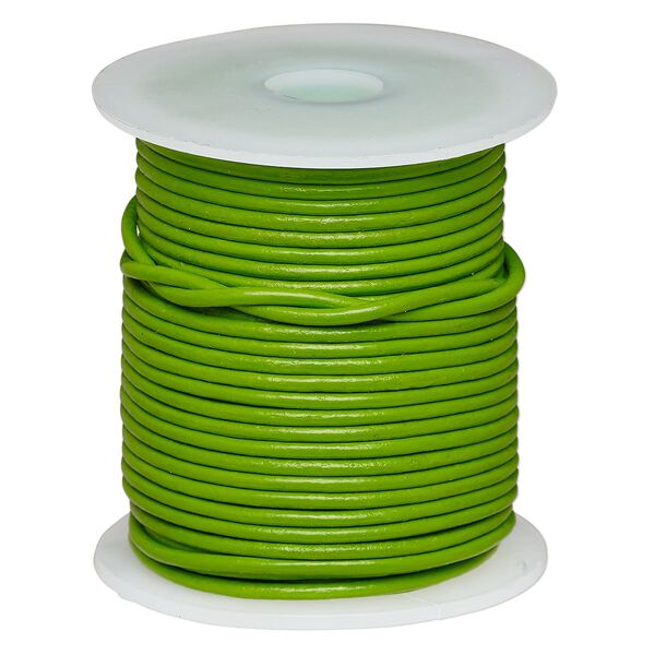 Cord, leather (dyed), green, 2-2.2mm round. Sold per 25-yard spool. image number 0