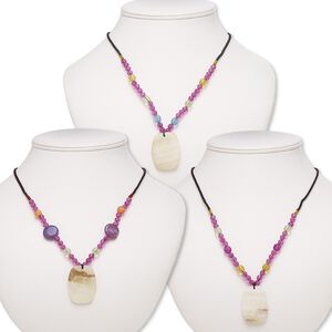 Italian "onyx" / multi-gemstone / acrylic 1pkg3, barrel necklace continuous 20-24 inch mix 36x26mm-38x28mm