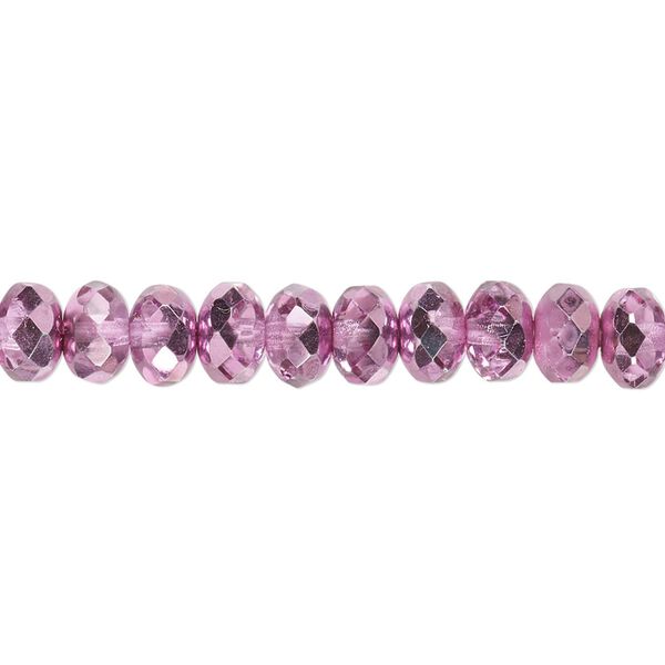 Bead, Czech fire-polished glass, metallic watermelon, 7x5mm faceted rondelle. Sold per 15-1/2" to 16" strand. image number 0