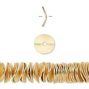 Bead, gold-finished copper, 10x2mm brushed wavy rondelle. Sold per pkg of 20.