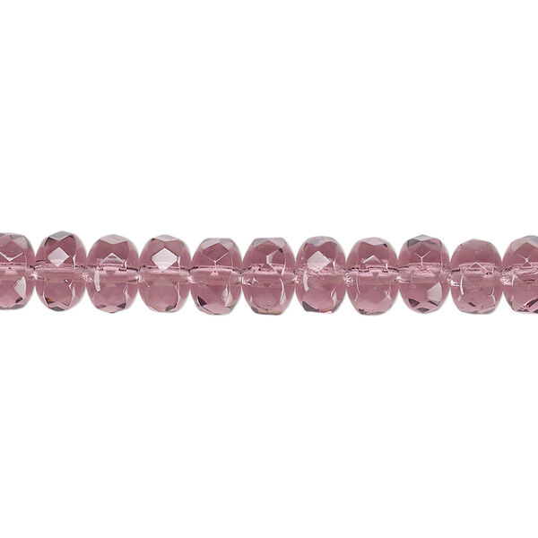 Bead, Czech fire-polished glass, amethyst purple, 7x5mm faceted rondelle. Sold per 15-1/2" to 16" strand. image number 0