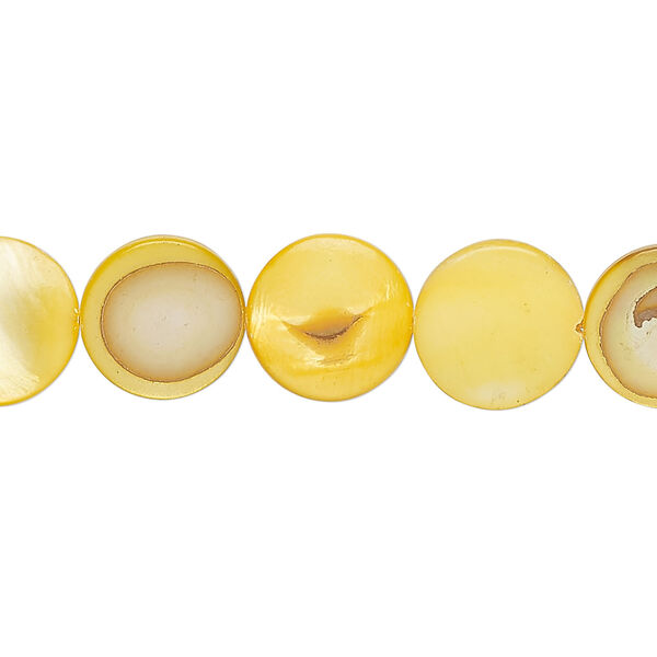 Mother-of-pearl shell 1pkg1, puffed flat round bead 15 inch mango 11-12mm image number 0