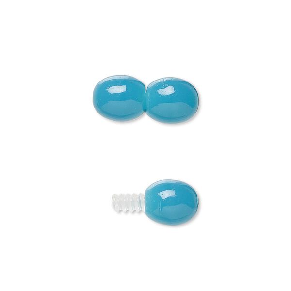 Clasp, twist-in, plastic, turquoise blue, 16x7mm double oval. Sold per pkg of 4. image number 0