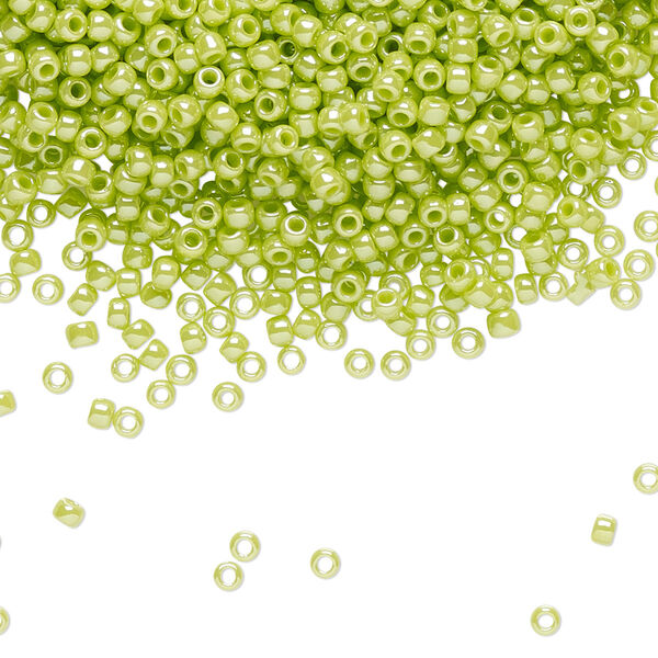 Seed bead, TOHO BEADS®, glass, pkg/50g, #11 round, opaque luster sour apple (TR-11-131). image number 0