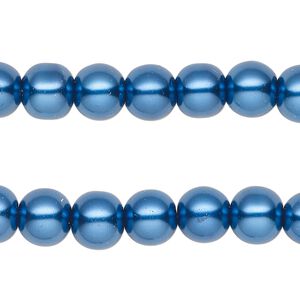 Bead, glass pearl, blue, 8mm round. Sold per pkg of (2) 15-inch strands, approximately 100 beads.
