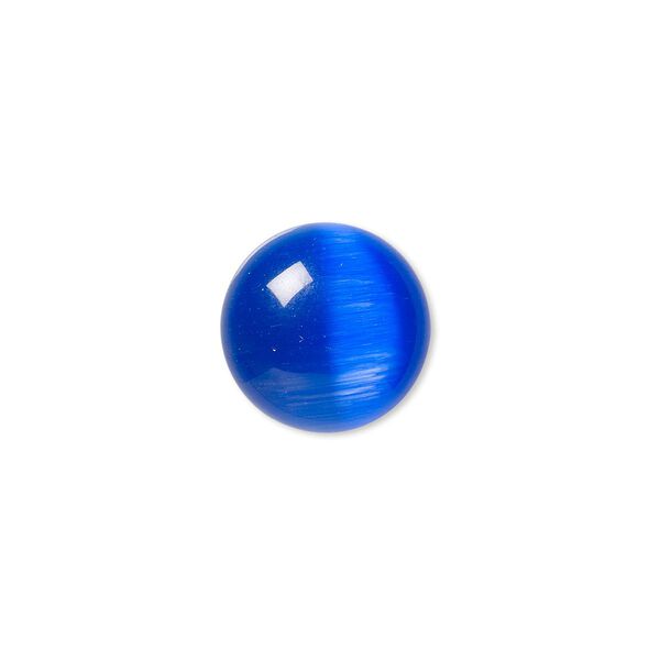 Cabochon, cat's eye glass (fiber optic glass), blue, 14mm calibrated round, quality grade. Sold per pkg of 10. image number 0