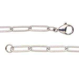 Chain 1pkg1 paperclip, 4mm textured / lobster claw clasp, stainless steel 16 inch