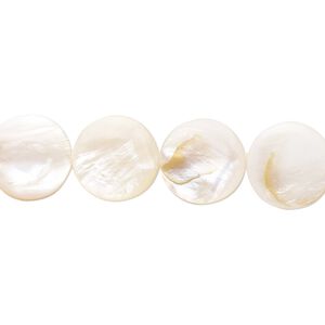 Bead, mother-of-pearl shell (natural / bleached), white, 11-12mm flat round with 0.6-0.8mm hole, Mohs hardness 3-1/2. Sold per 15-1/2" to 16" strand.
