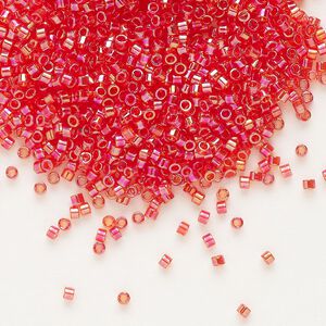 Seed bead, Delica®, glass, pkg/250g, #11 round, translucent rainbow red (DB-0172).