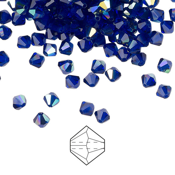 Bead 720pk cobalt blue AB, Preciosa Czech crystal 4mm bicone image number 0