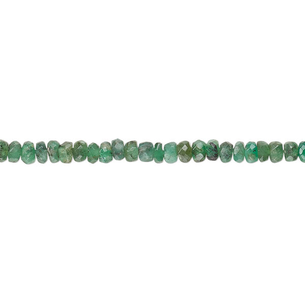 Bead, emerald (oiled), 2x1mm-3x2mm hand-cut faceted rondelle with 0.4-0.6mm hole, C- grade, Mohs hardness 7-1/2 to 8. Sold per 6-inch strand. image number 0