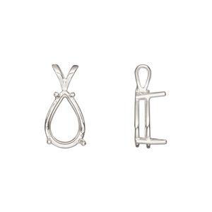 Pendant, Sure-Set™, sterling silver, 12x8mm with 4-prong pear basket setting. Sold individually.