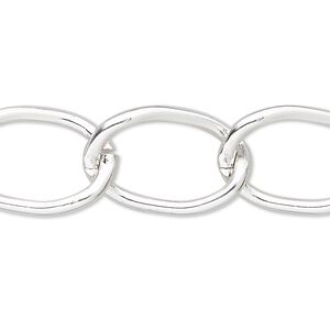Chain 1pkg1 curb, 15mm, aluminum / anodized silver 25 foot unfinished