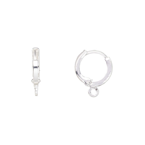 Ear wire, leverback, silver-plated brass, 14mm hoop with closed loop. Sold per pkg of 50 pairs. image number 0