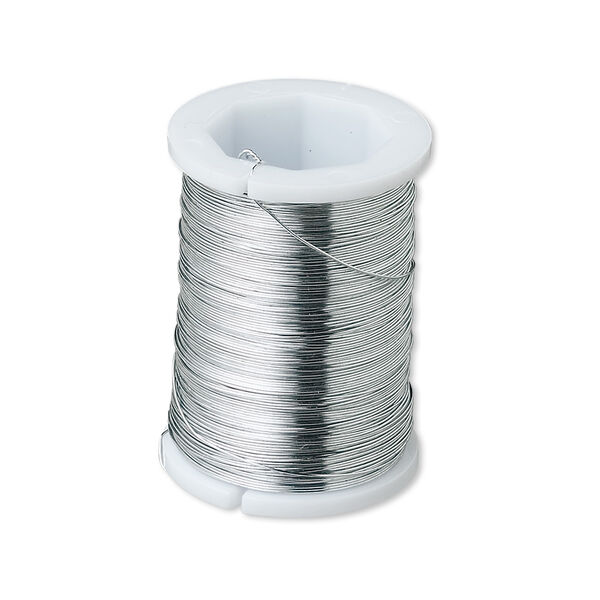 Wire, silver-plated steel, round, 31 gauge. Sold per pkg of (2) 24-yard spools. image number 0