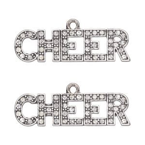 Focal, antique silver-finished "pewter" (zinc-based alloy) and glass, clear, 35x10mm single-sided cheer. Sold per pkg of 2.