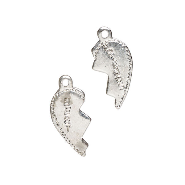 Charm assortment, steel, pkg/2 piece set, 17x10mm affirmation heart with "best" and "friends," silver finish. image number 0