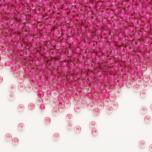 Seed bead, Preciosa Ornela Czech glass, pkg/50g, #11 rocaille, transparent terra intensive magenta-lined clear, (08A16). image number 0
