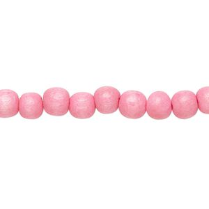 Bead, Taiwanese cheesewood (dyed / waxed), light pink, 5-6mm round. Sold per pkg of (2) 15-1/2" to 16" strands.