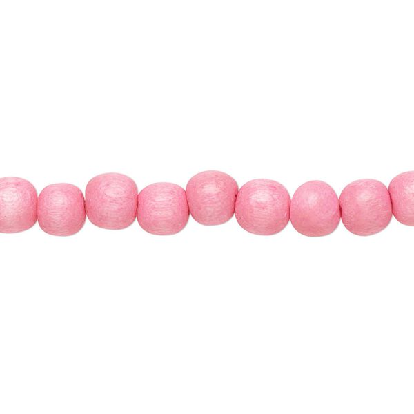 Bead, Taiwanese cheesewood (dyed / waxed), light pink, 5-6mm round. Sold per pkg of (2) 15-1/2" to 16" strands. image number 0