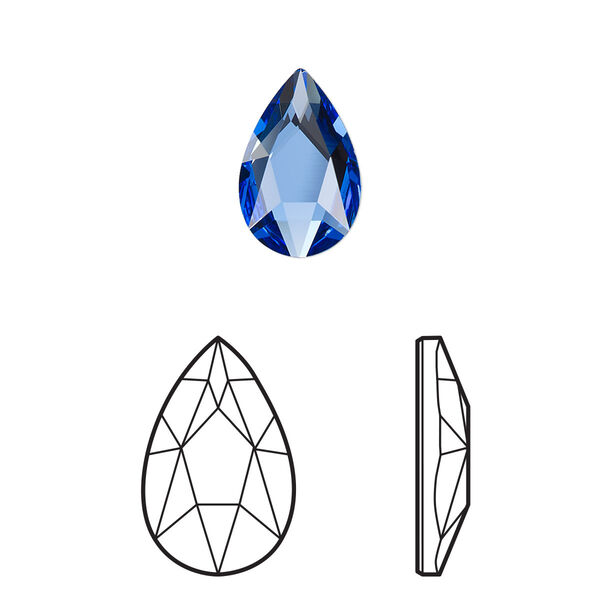 Flat back 6pk sapphire foil back, Crystal Passions® 14x9mm pear 2303 image number 0