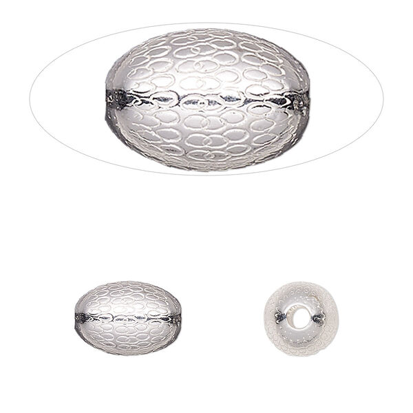 Bead, sterling silver, 11x8mm oval with dimpled texture. Sold per pkg of 2. image number 0
