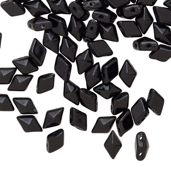 Bead, DiamonDuo™, Czech pressed glass, opaque jet, 8x5mm faceted diamond with flat back and (2) 0.7-0.8mm holes. Sold per 10-gram pkg, approximately 70 beads. image number 0