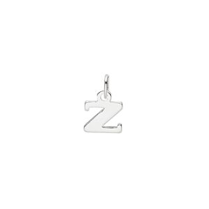 Charm, sterling silver, 8x7mm block alphabet letter "Z." Sold individually.