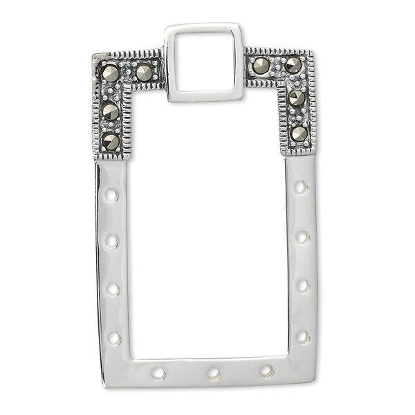 Drop, sterling silver with marcasite, 39x24mm rectangle.  Sold individually. image number 0