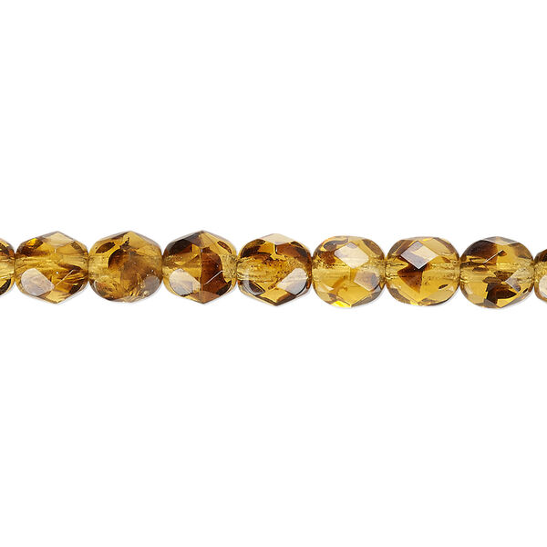 Bead, Czech fire-polished glass, tortoise, 6mm faceted round. Sold per 15-1/2" to 16" strand, approximately 65 beads. image number 0