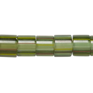 Bead, cane glass, multicolored, 10x8mm-12x9mm round tube with stripes. Sold per 15-inch strand.