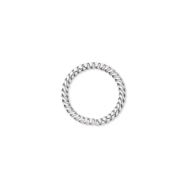 Jump ring, silver-plated brass, 15mm twisted round, 12.6mm inside diameter, 16 gauge. Sold per pkg of 100. image number 0