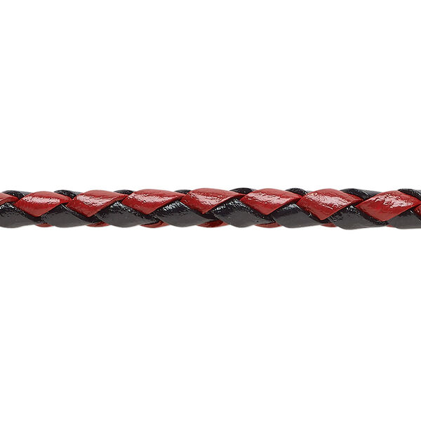 Bolo cord, leather, red and black, 3.5-4.5mm round. Sold per pkg of (4) 35-inch lengths. image number 0