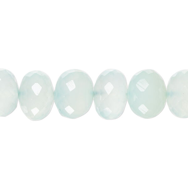 Bead, aqua blue chalcedony (dyed), 10x5mm-12x10mm hand-cut faceted rondelle with 0.4-1.4mm hole, B grade, Mohs hardness 6-1/2 to 7. Sold per 14-inch strand. image number 0