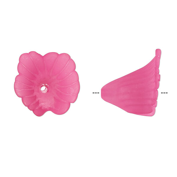 Component, acrylic, translucent frosted fuchsia, 18x17mm flower. Sold per pkg of 50. image number 0