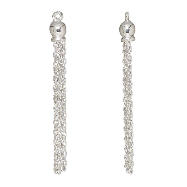 Focal, sterling silver, 35.5x4mm chain tassel. Sold individually. image number 0