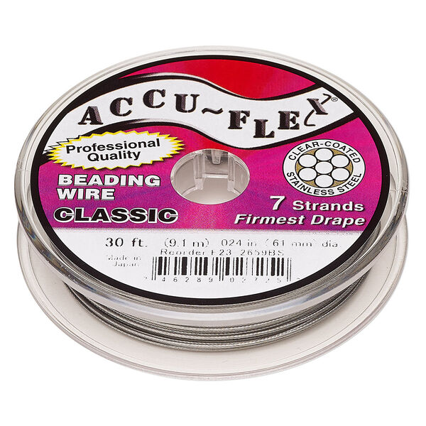 Beading wire, Accu-Flex®, nylon and stainless steel, clear, 7 strand, 0.024-inch diameter. Sold per 30-foot spool. image number 0