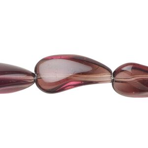 Bead, glass, translucent dark plum, 23x12mm paisley. Sold per 13-inch strand, approximately 15 beads.