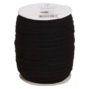 Cord, elastic, black, 6mm flat, 50-pound test. Sold per 250-meter spool.
