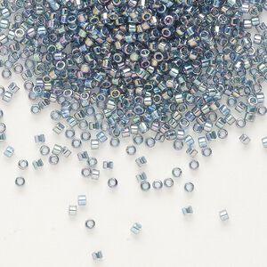 Seed bead, Delica®, glass, pkg/50g, #11 round, translucent rainbow glazed luster blue grey (DB-0111).